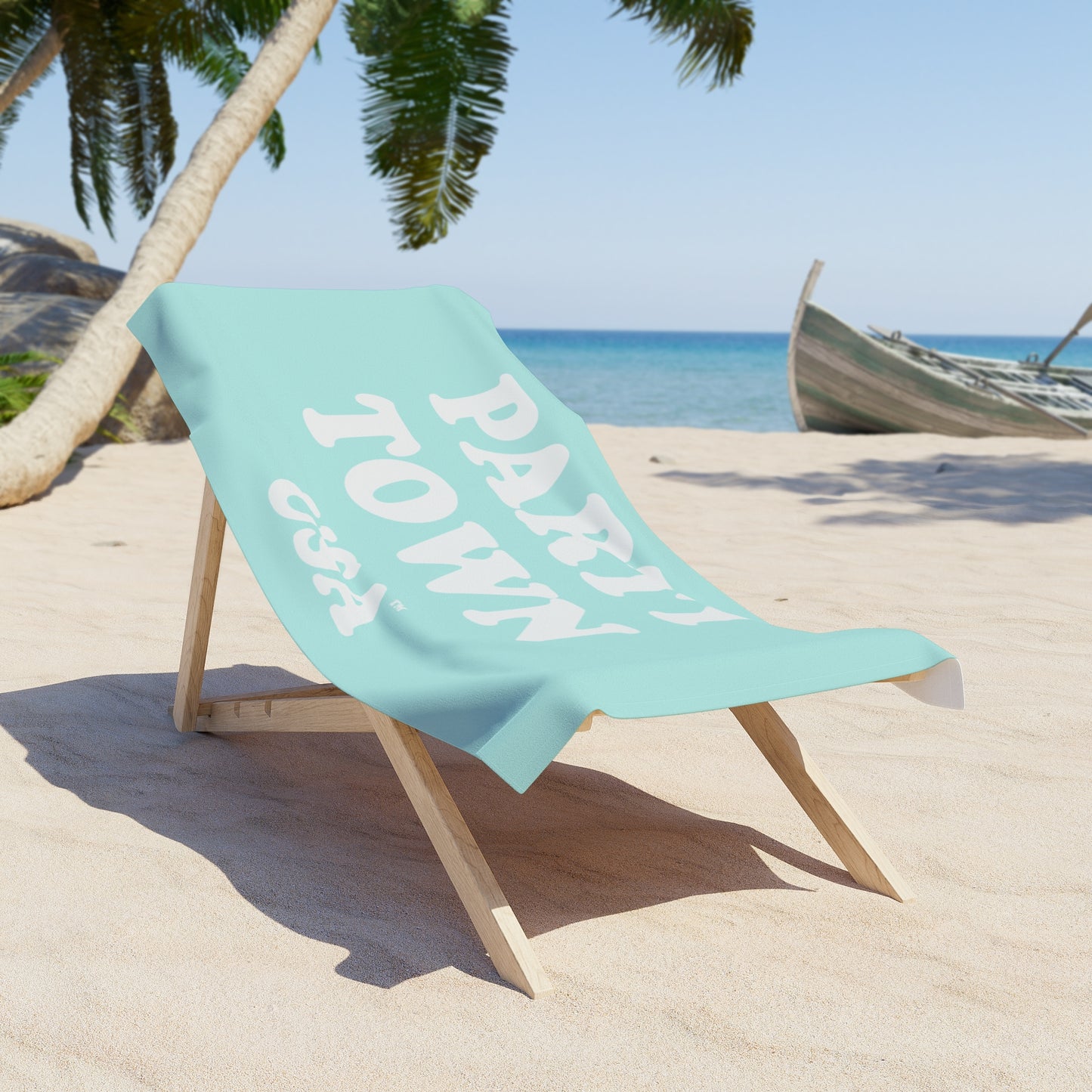 Beach Towel - Party Town USA Retro Script, Aqua Pool & Summer Beach Towel