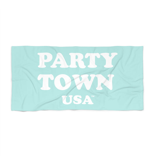 Beach Towel - Party Town USA Retro Script, Aqua Pool & Summer Beach Towel